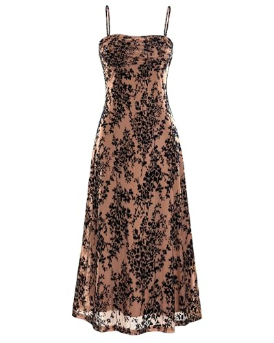 BTFBM Women's Summer Dress Sleeveless Spaghetti Strap Midi Dress Sexy Cowl Neck Floral Cocktail Dress Party Dresses(Dark Apricot,XXLarge) | Amazon (US)