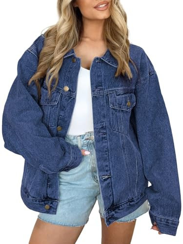 AUTOMET Women's Oversized Jeans Jacket, Classic Button Down Denim Jacket with Chest Pockets, Loos... | Amazon (US)