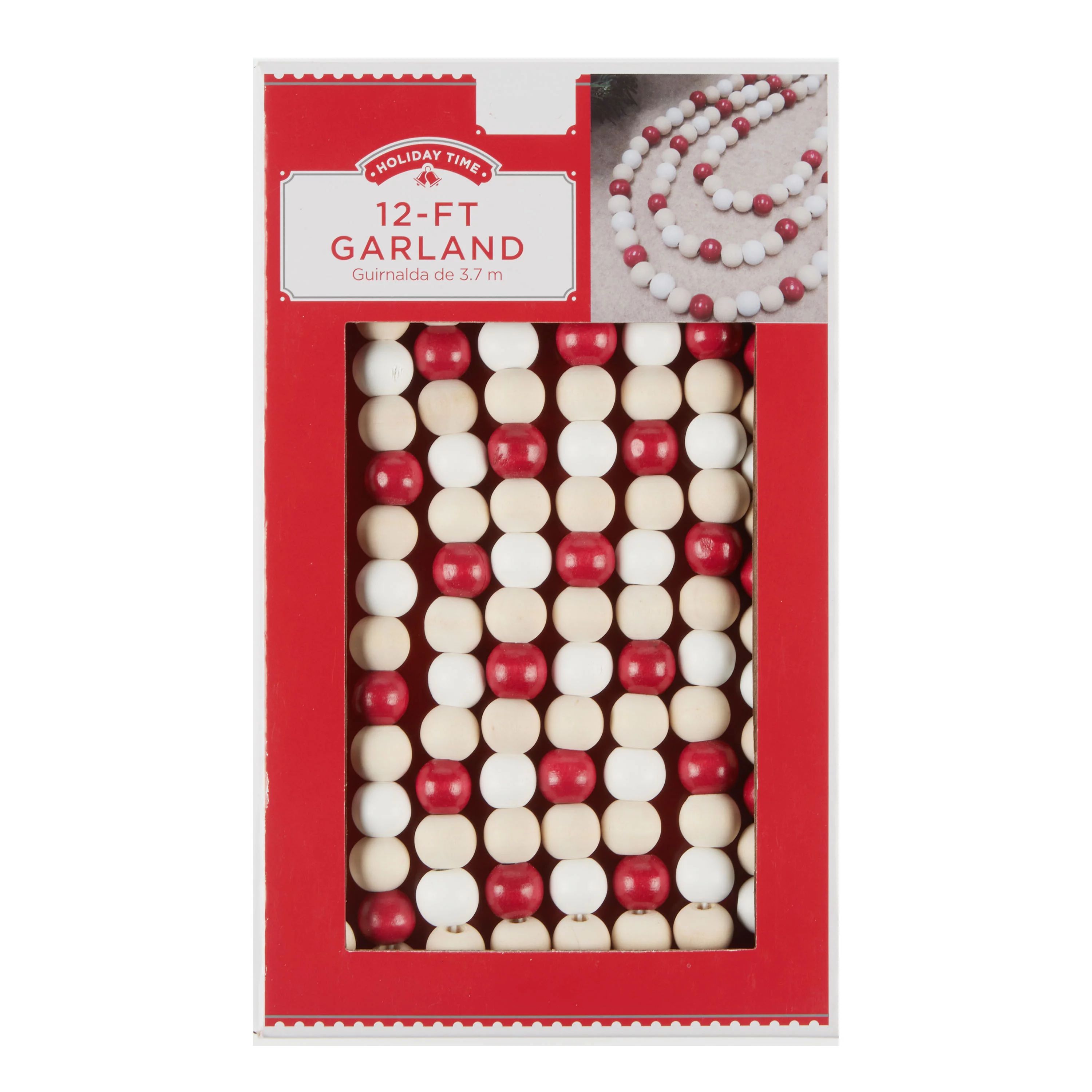 Holiday Time Red, White and Natural Wood Bead Garland, 12' | Walmart (US)