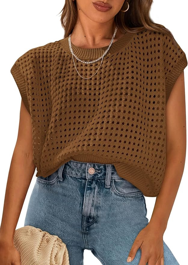 PRETTYGARDEN Womens Spring Tops 2025 Summer Shirts Crochet Cap Sleeve Sweater Pullover Cute Beach... | Amazon (US)