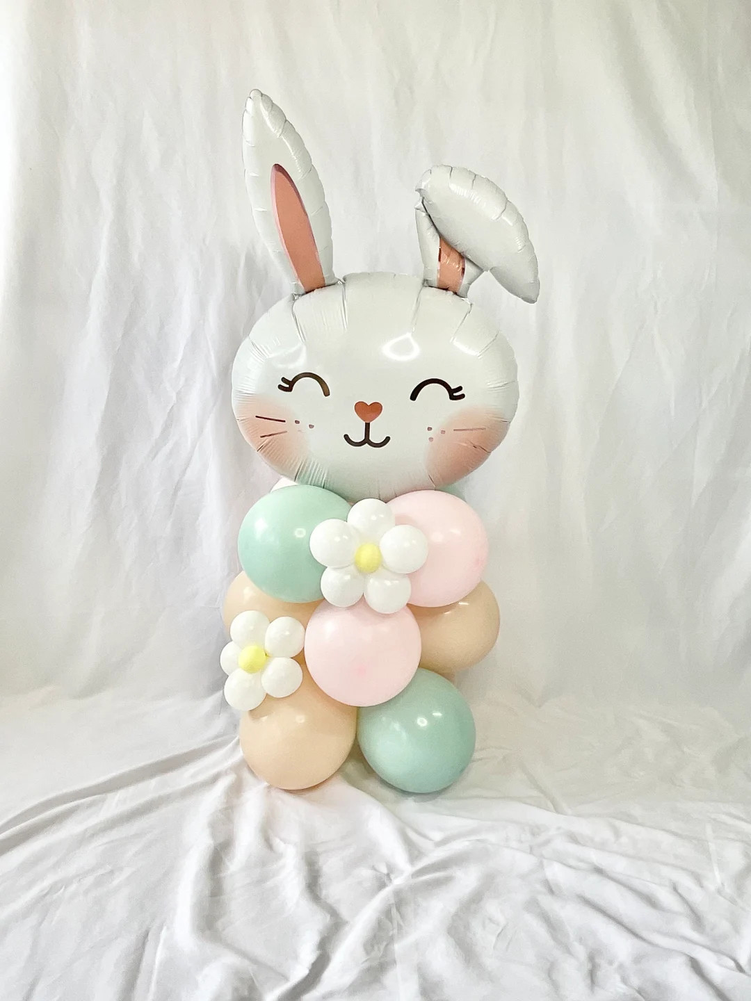 Bunny Balloon Tower Stacker Daisy Flowers Pastel Pink Pastel Green Cameo Somebunny is One Bunny B... | Etsy (US)