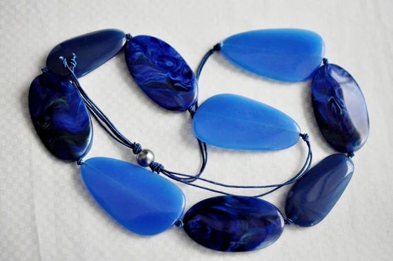 Large Teardrop Marbled Lucite Necklace. Electric Blue | Etsy Australia | Etsy (AU)