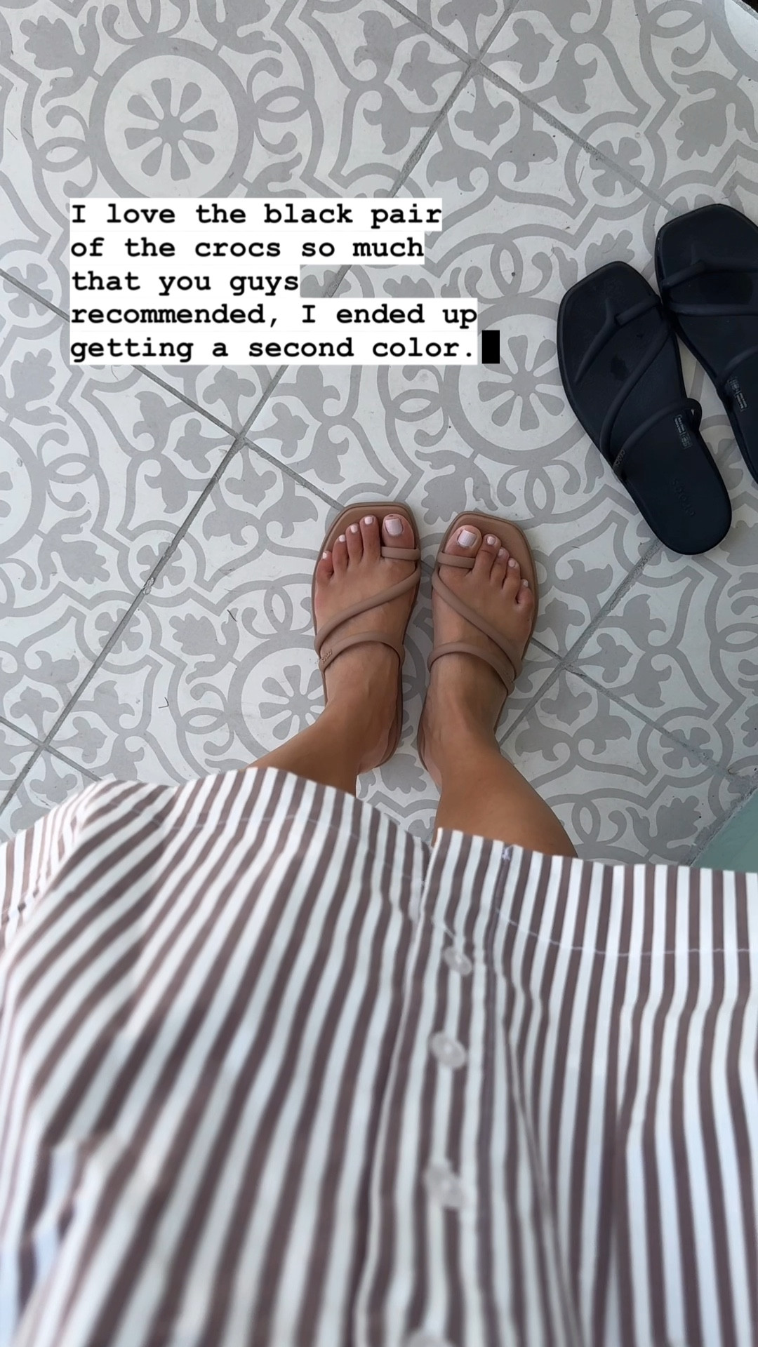 The tan crocs sandals came in and are perfect! Been wearing the black so much. 

Lightweight, lightly cushioned, water friendly, great for pool beach and travel. 

Free shipping and free returns were easy for crocs website. I also linked dsw which sometimes has better stock  

• crocs Miami sandals size 5. I was told to size down if between sizes 

• Anthropologie stripe fit and flare dress xxs petite sooo cute! And figure flattering / waist cinching. 

FYI anthro 20% off code ANTHRO20 doesn’t work on the exact dress linked since it’s a collaboration with Nasreen but it does work on any of the similar linked from the same brand! 

#LTKShoeCrush #LTKSwim #LTKFindsUnder50