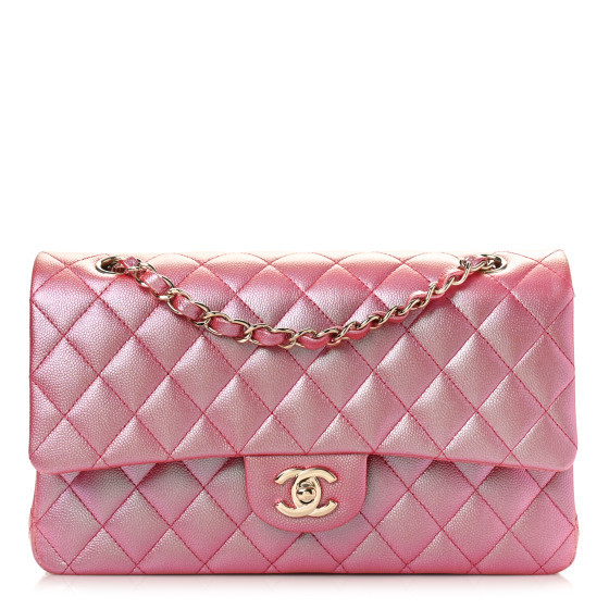 Chanel Iridescent Caviar Quilted Medium Double Flap Dark Pink | FASHIONPHILE (US)
