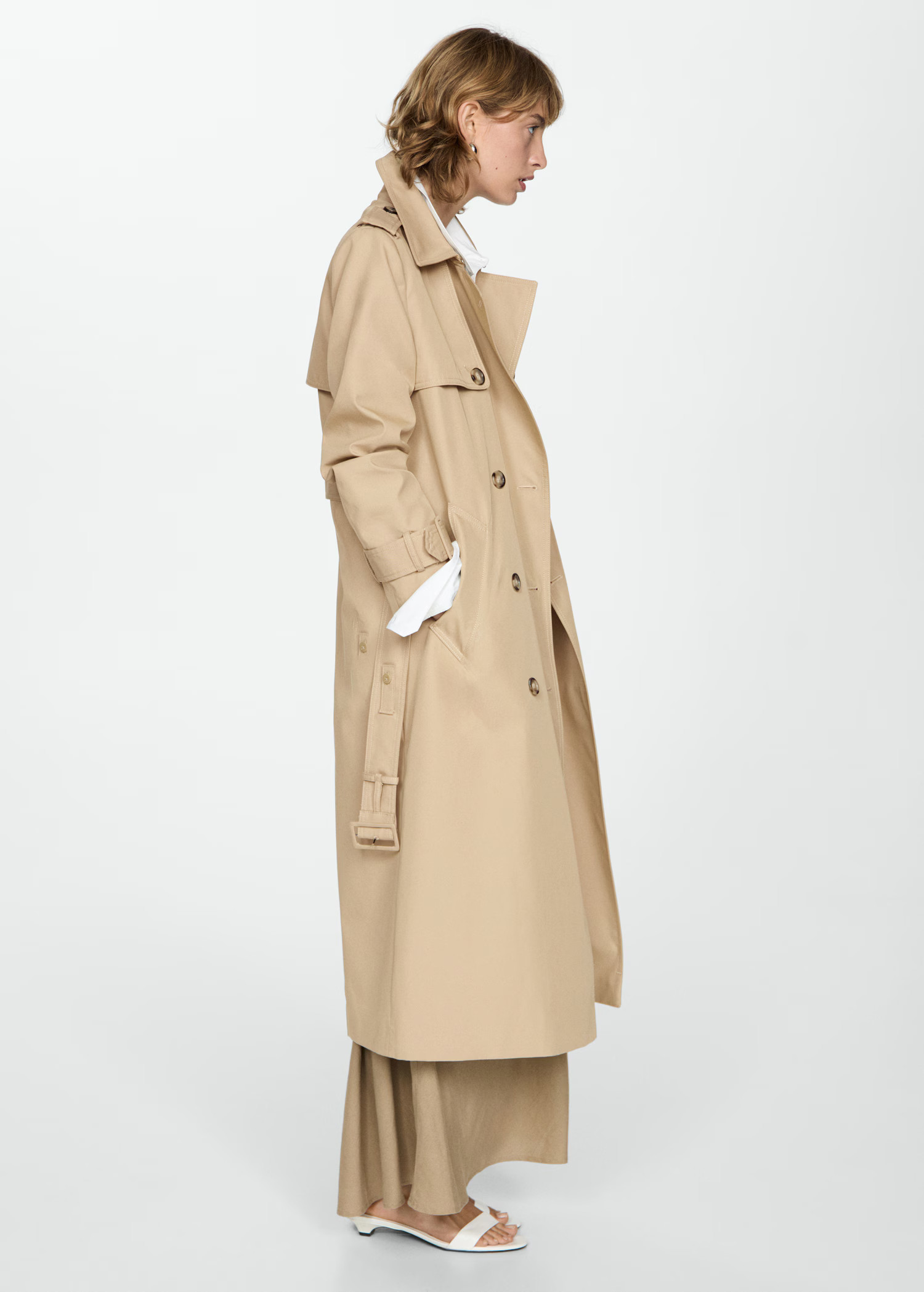Double-breasted cotton trench coat - Woman | MANGO United Kingdom | MANGO (UK)