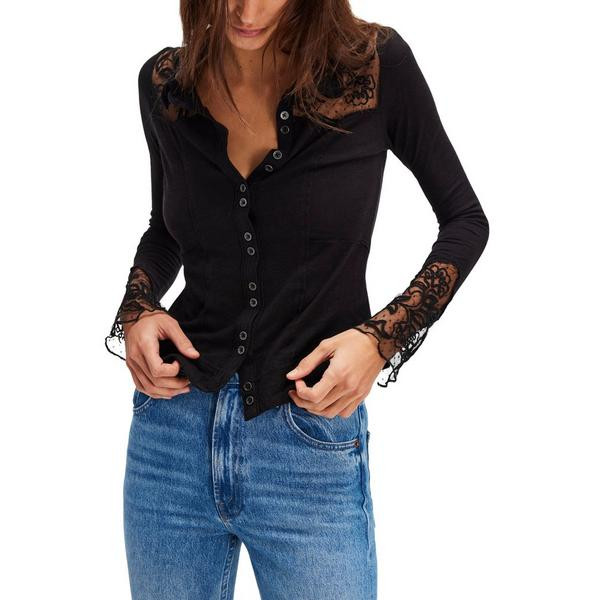 Women's Free People Rosebud Cuff Long Sleeve Button Up Shirt XSmall Black | Scheels Sports