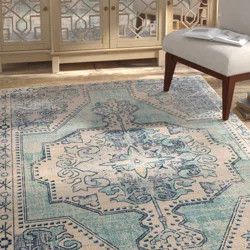 Bungalow Rose Raminez Power Loom Teal/Navy Rug | Wayfair North America