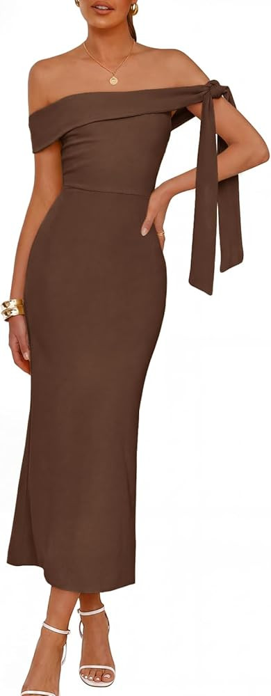 MEROKEETY Women's 2026 Summer Off The Shoulder Dress Bodycon Wedding Guest Cocktail Formal Party ... | Amazon (US)