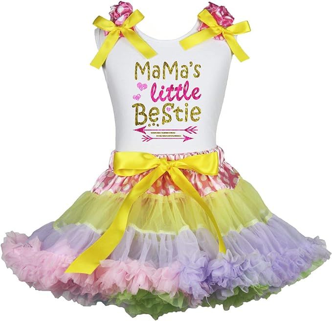 Petitebella Mama's Little Bestie White Shirt Pink Rainbow Dots Petti Skirt 1-8y       Add to Logi... | Amazon (US)