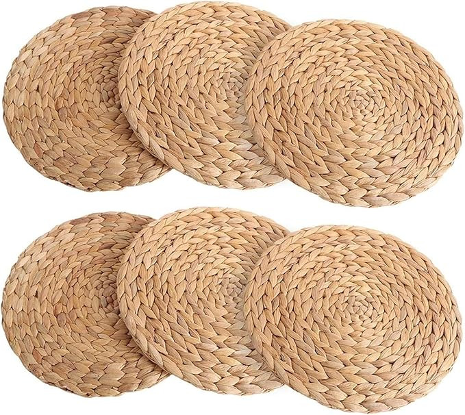 Round Placemats for Dining Table, Natural Handmade Corn Straw Woven Table Mats Set, Grass Braided... | Amazon (US)