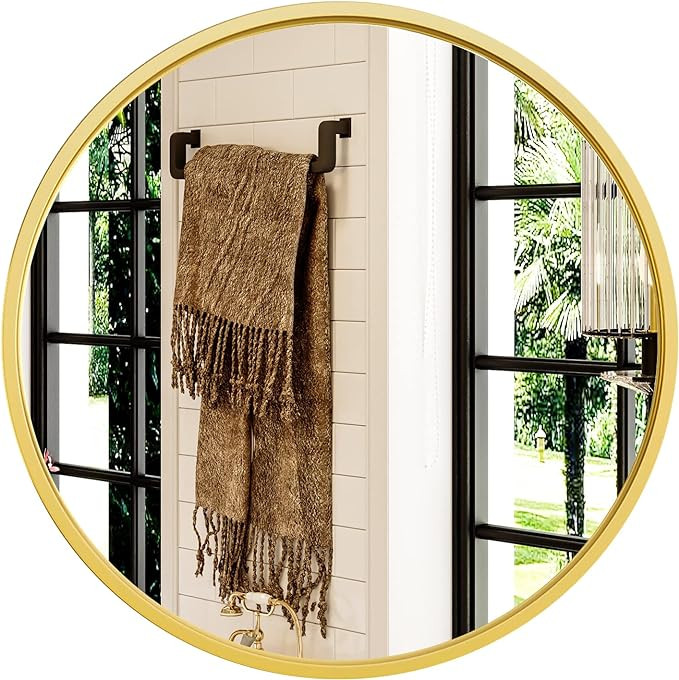 Growsun Round Gold Mirror for Bathroom, 28 inch Golden Circle Bathroom Mirror for Wall, Entryway ... | Amazon (US)