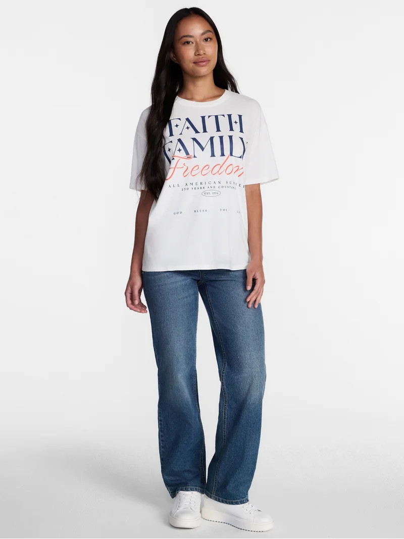 Americana Women's Graphic Cotton Tee with Short Sleeves from Way to Celebrate, Sizes XXS-XXL | Walmart (US)
