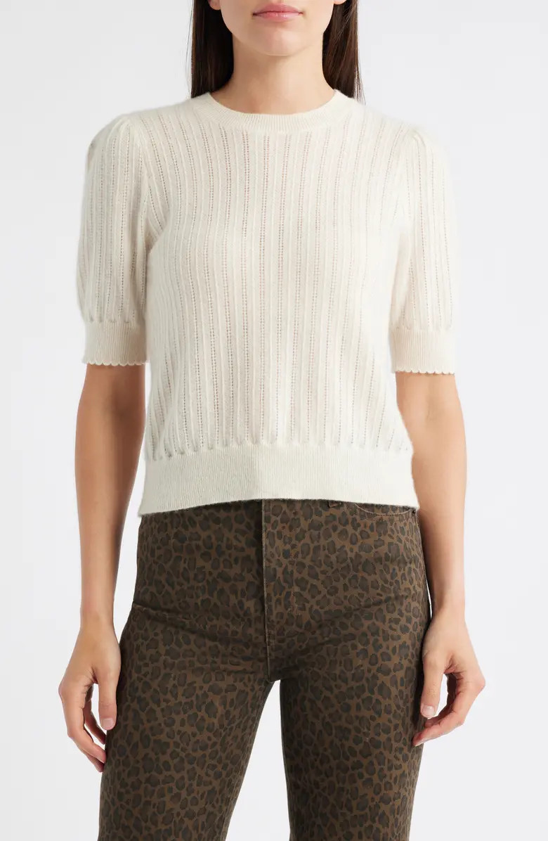 FRAME The Ladder Pointelle Short Sleeve Cashmere Sweater | Nordstrom | Nordstrom