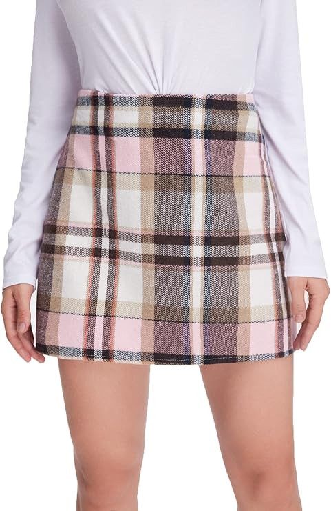 MakeMeChic Women's Plaid Skirt High Waisted Pencil Mini Skirt | Amazon (US)