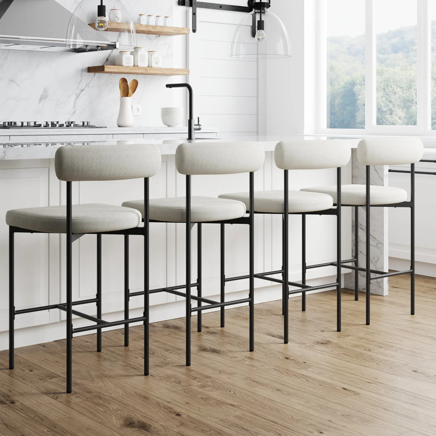 Boucle Counter Height Bar Stools (Set of 4) | Nathan James
