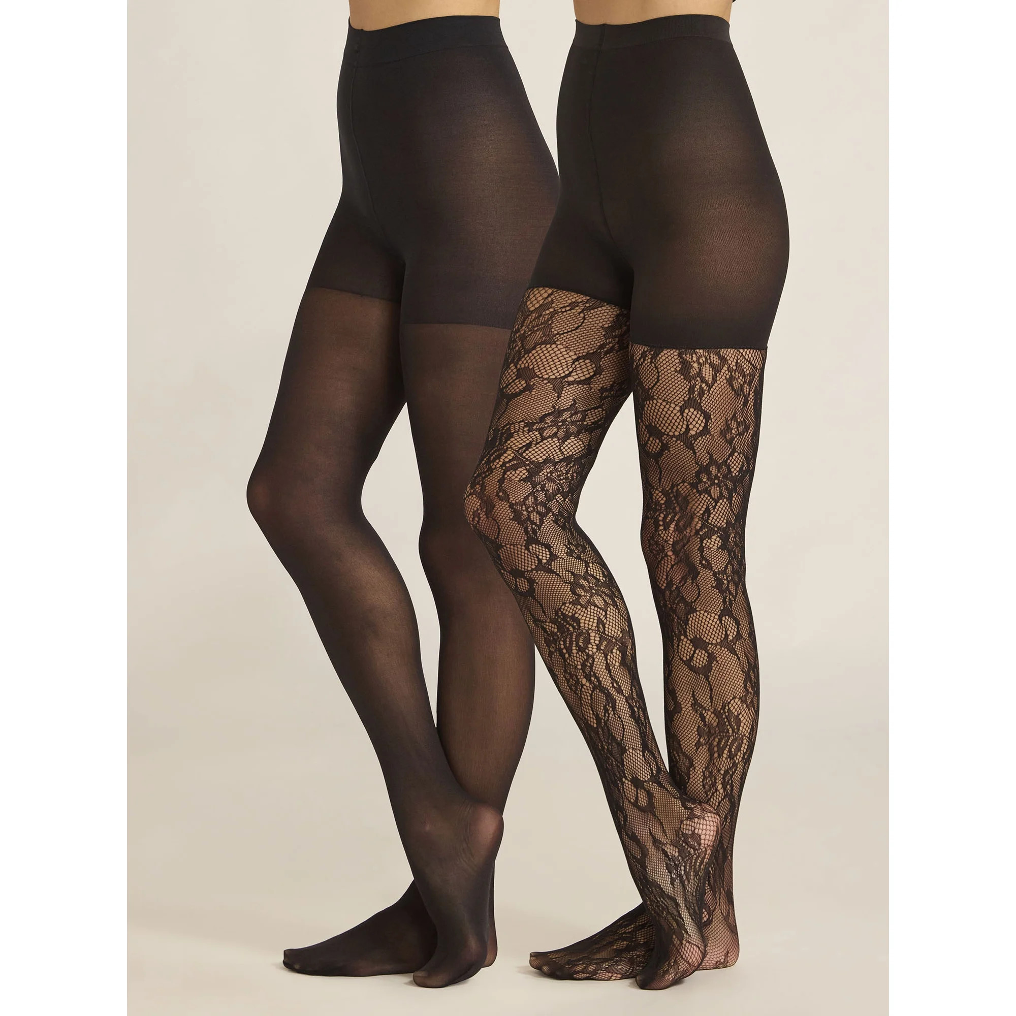 Joyspun Women's Floral Lace and Opaque Tights, 2-Pack, Sizes S-3XL | Walmart (US)