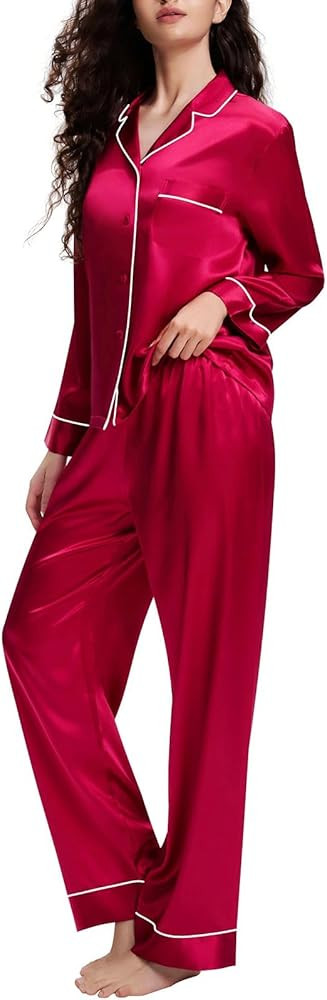 Lonxu Silk Satin Womens Pajama Sets Button Down Sleepwear Loungewear XS~3XL | Amazon (US)