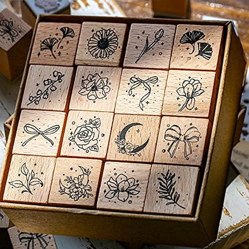 Mantouxixi 16 Pieces Vintage Wooden Rubber Stamps Set, Wood Mounted Rubber Stamps for Arts and Cr... | Amazon (US)