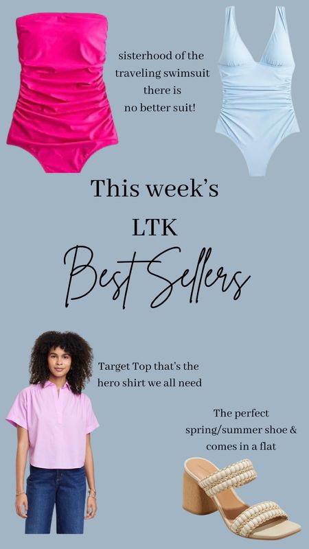 This week’s best sellers! The best bathing suit ever, a new hero top & perfect summer shoe. Midsized fashion. Size L. 

#LTKunder50 #LTKkids #LTKshoecrush