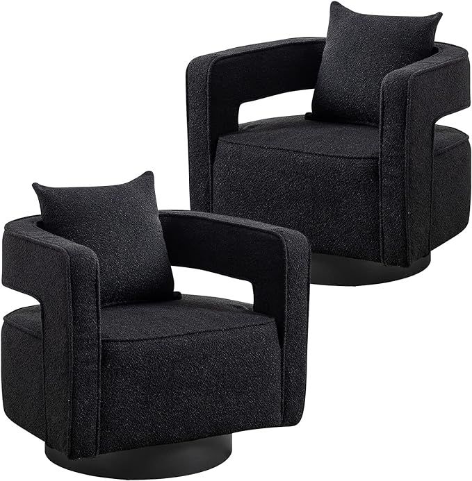 Swivel Barrel Chair Set of 2 | 360 Degree Teddy Round Swivel Boucle Chairs with Pillow | Modern C... | Amazon (US)