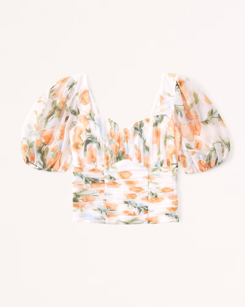 Ruched Puff Sleeve Sweetheart Top | Abercrombie & Fitch (US)