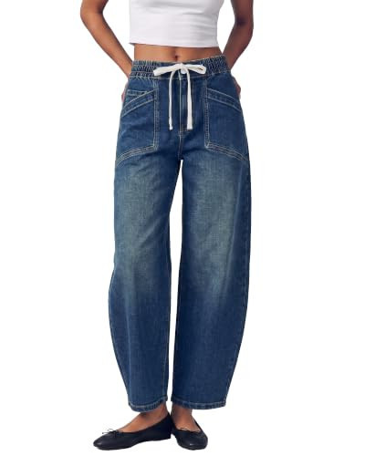 GRAPENT Woman Barrel Jeans Jean Pant Zipper and Button Vintage Blue | Amazon (US)