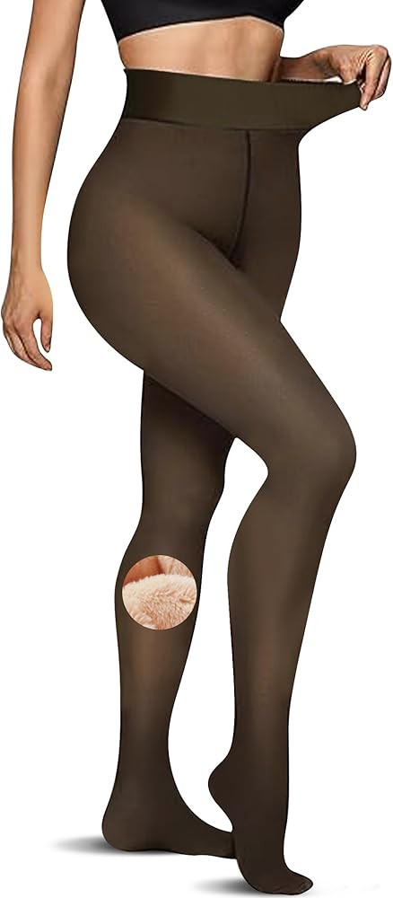 220g Fleece Lined Tights Sheer Fake Warm Pantyhose Fake Translucent Thermal High Waist Footed Win... | Amazon (US)