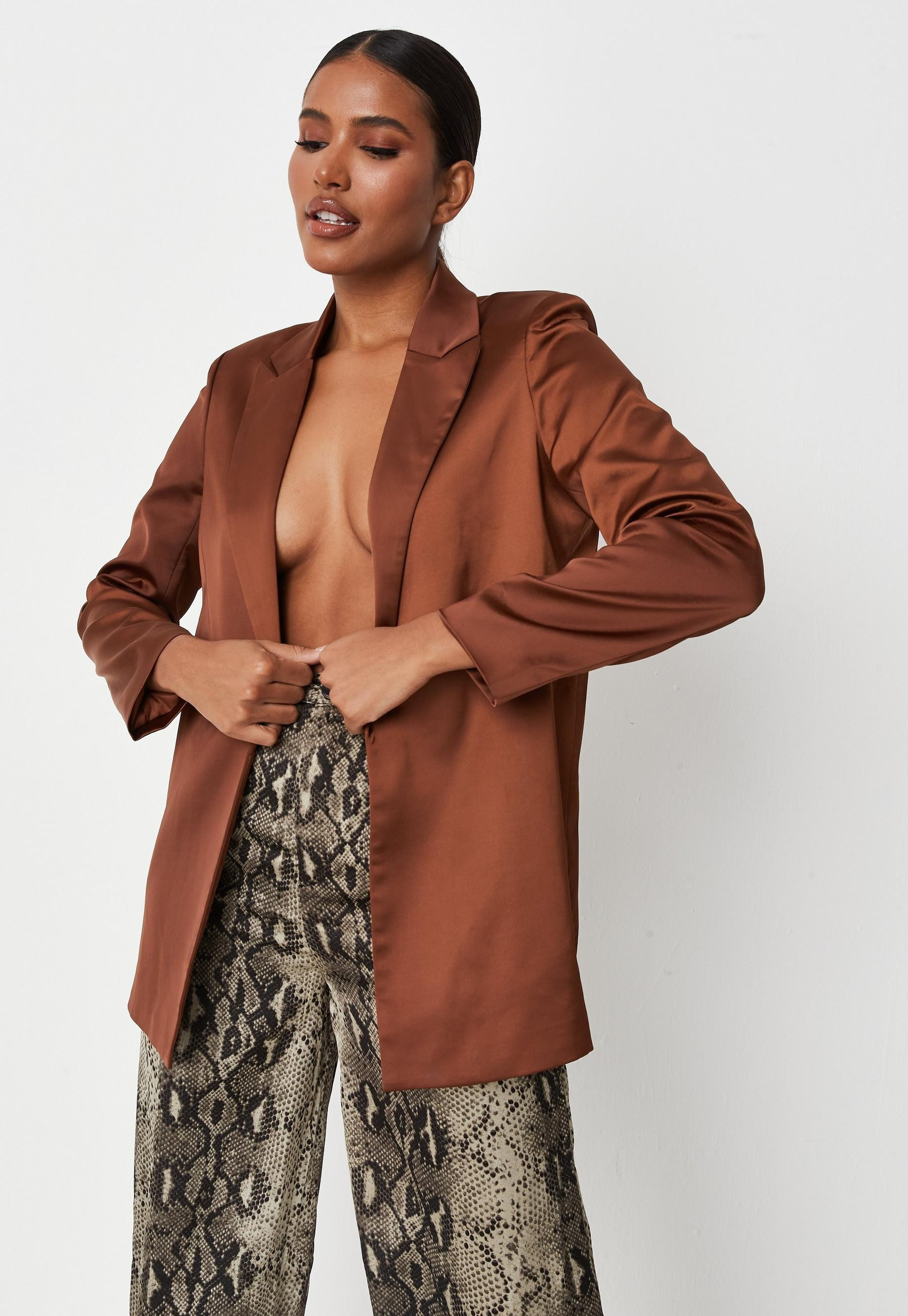 Missguided - Chocolate Tailored Satin Blazer | Missguided (US & CA)