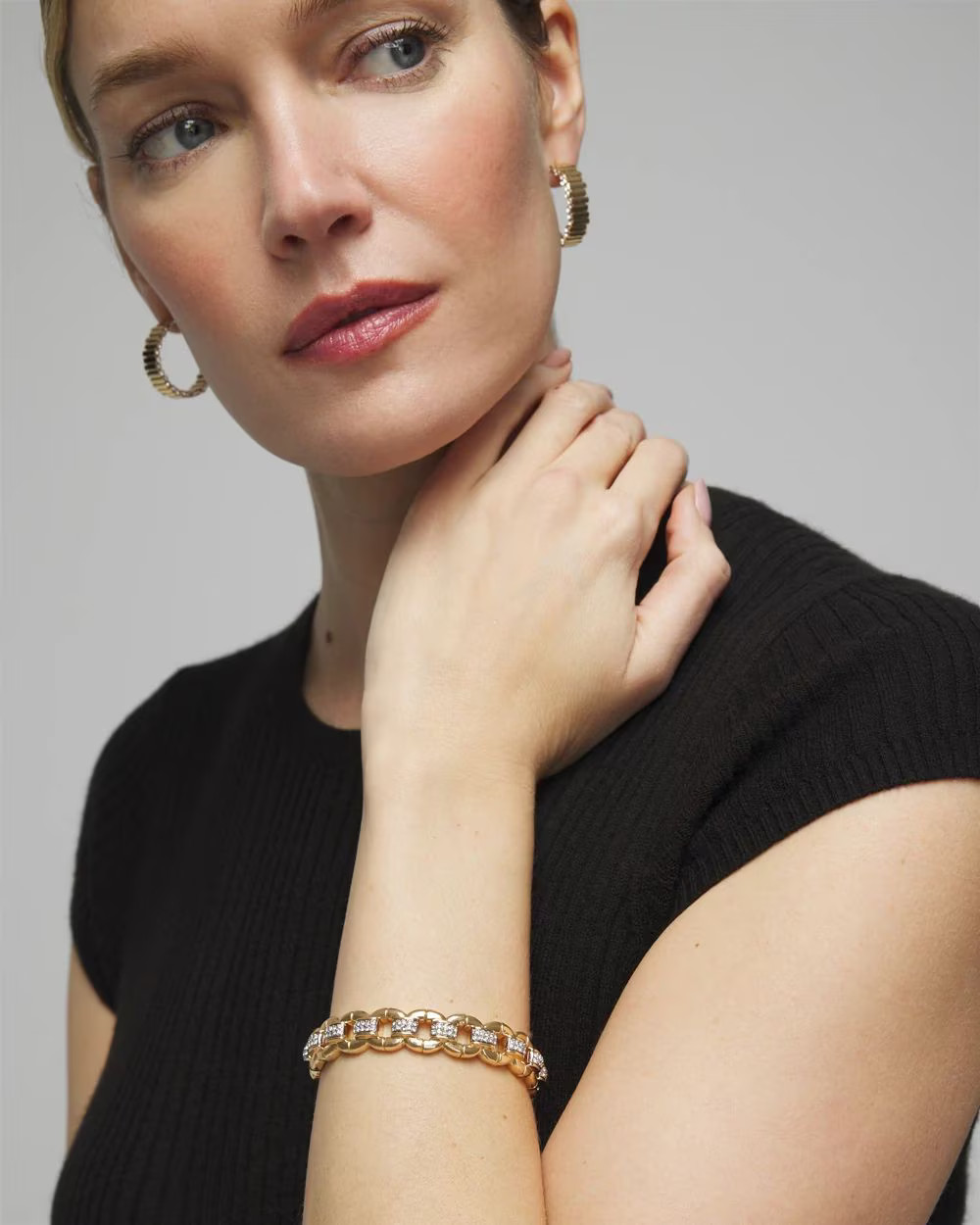 Gold Pave Link Stretch Bracelet | White House Black Market