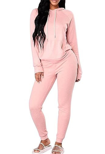 FUPHINE Women's 2 Piece Outfits Sweatsuit Sets Long Sleeve Hoodie and Jogger Pants Set Pullover Tops Loungewear (Pink,S) | Amazon (US)