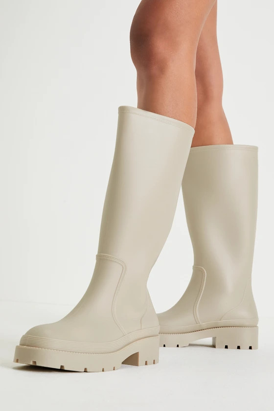 Neeve Ivory Lug Sole Knee-High Rain Boots | Lulus (US)