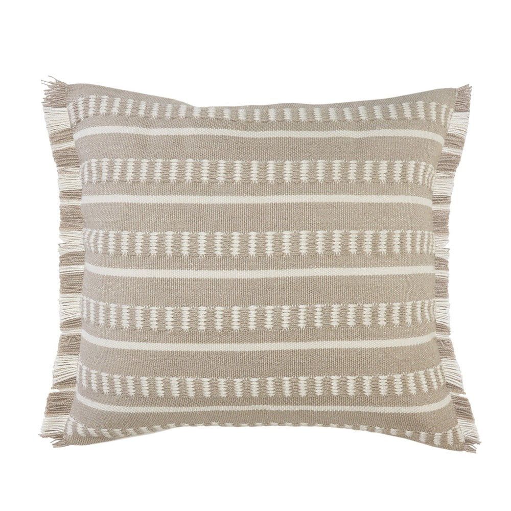 Ox Bay Fringe Striped Indoor Outdoor Oversized Throw Pillow, 24" Square, Taupe / White, Count per... | Walmart (US)
