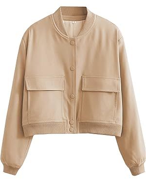 Duyang Womens Cropped Jackets Long Sleeve Button Down Stand Collar Trendy Casual Solid Color Coat... | Amazon (US)