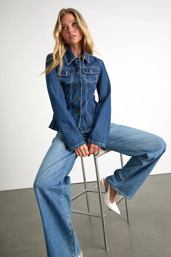 Danella Dark Wash Fitted Denim Jacket | Lulus