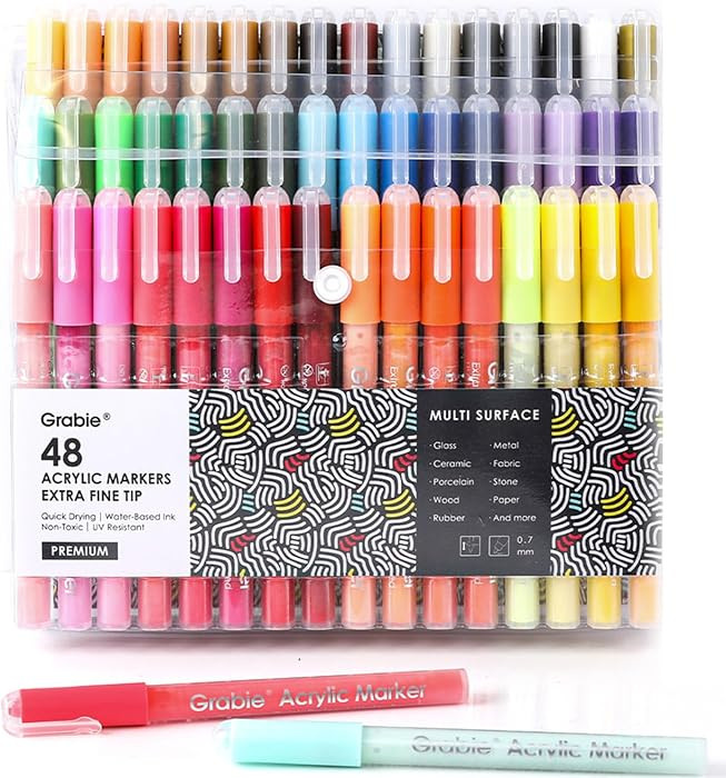 Grabie Pack of 48 Color Acrylic Paint Markers, 0.7mm Extra Fine Tip Pens | Amazon (US)
