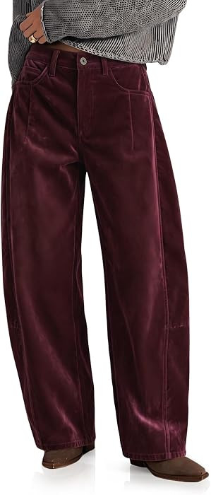 Cicy Bell Womens Velvet Barrel Pants High Waisted Seam Wide Leg Trousers | Amazon (US)