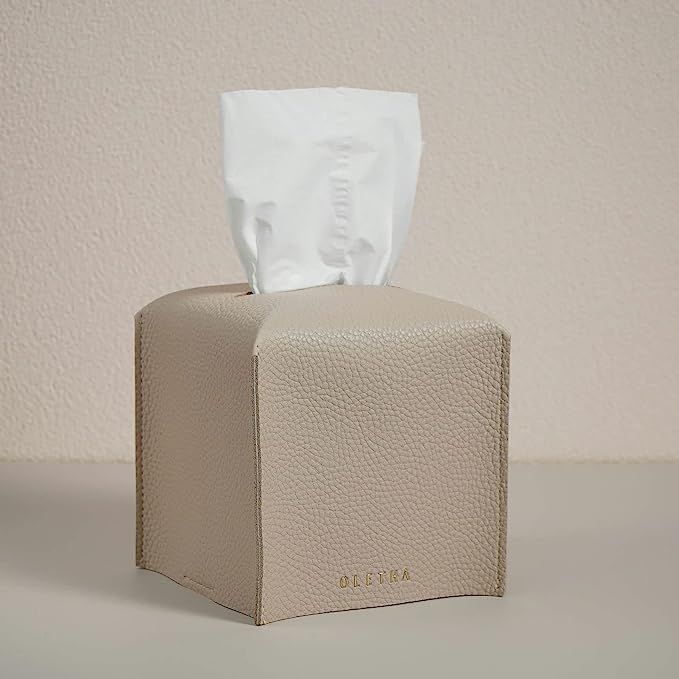 OLETHA Aesthetic Tissues Cube Box Cover, Square Tissue Box Holder, Ivory | Amazon (US)