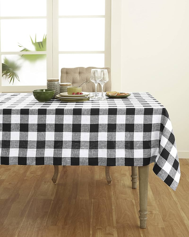 Solino Home Buffalo Check Linen Tablecloth 60 x 90 Inch – 100% Pure Linen Black and White Plaid... | Amazon (US)