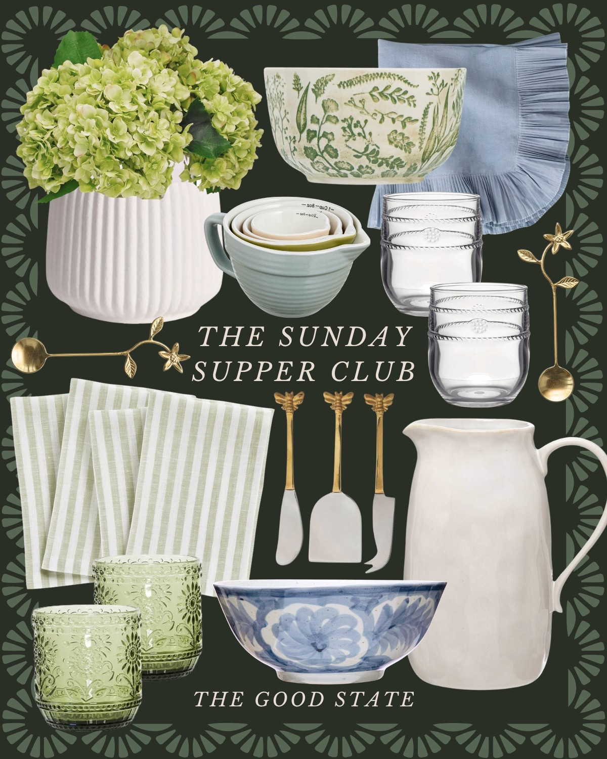 The Sunday Supper Club👒 To the ladies who find beauty in the fragrance of fresh basil, the crunch of homemade bread and the vibrant colors of ingredients spread across the counter. To the ones who romanticize every chop on the cutting board and every dance of the sunlight through their kitchen window. For those who come alive the longer they linger around a candle-lit table with loved ones. For the ladies who are looking for a reason to set a pretty table filled with flowers and for those who are looking forward to *finallllly* wear their new Spring dress. This collection is for you🤍 The good state, Lauren England, dinner party, hosting, under $50, Anthro, Anthropologie, dolce vita, spring fashion, spring ootd, maxi dress, Abercrombie and Fitch, wedding guest dress, empire waist dress, white dress. J crew, j crew factory, pretty, spring fashion, vacation outfit, ootd, sandals, tuckernuck, Easter outfit, kitchen, entertaining, home decor, Amazon home, Amazon finds, stripe dress, masters outfit, green dress, blue dress, McGee and co, shea McGee, quince, Martha Stewart,



#LTKFindsUnder50 #LTKSaleAlert #LTKHome