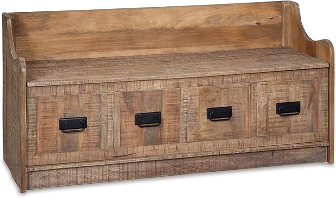 Signature Design by Ashley Garrettville Vintage Distressed Solid Wood Entryway Storage Bench, Bro... | Amazon (US)
