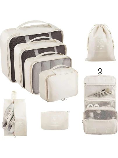 8pcs Travel Storage Bags, Luggage Organizer Set, Compression Shoes Bag, Underwear Bag, Hanging To... | SHEIN