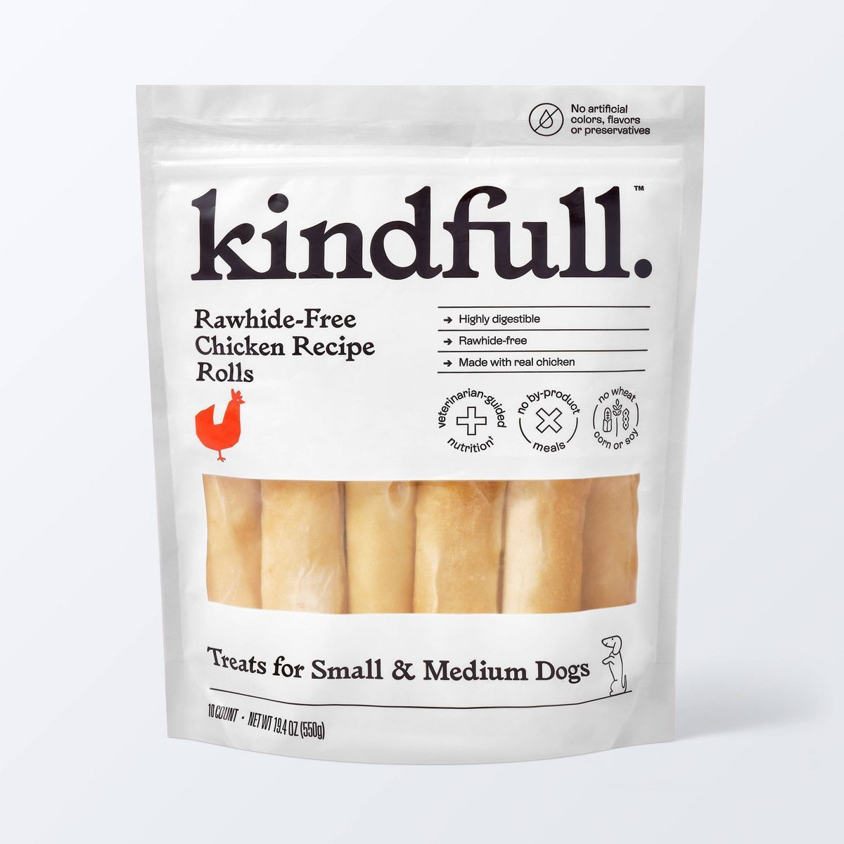 Rawhide-Free Chicken Recipe Roll Small/Medium Dog Treat - 19.4oz/10ct - Kindfull™ | Target