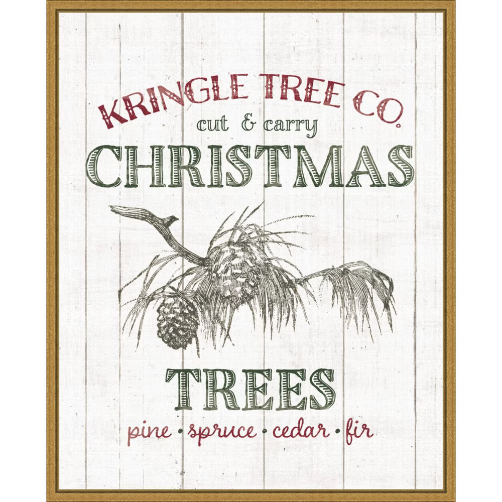 16" x 20" Christmas Tree Farm Sign by Wild Apple Portfolio Framed Canvas Wall Art - Amanti Art | Target