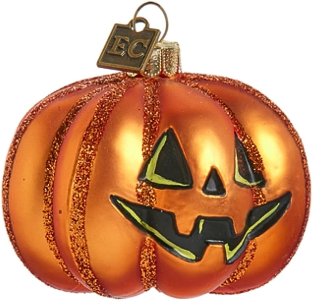 RAZ Imports 2.75" Halloween Pumpkin Ornament, Orange Glittered, Handcrafted Glass, Jack O' Lanter... | Amazon (US)