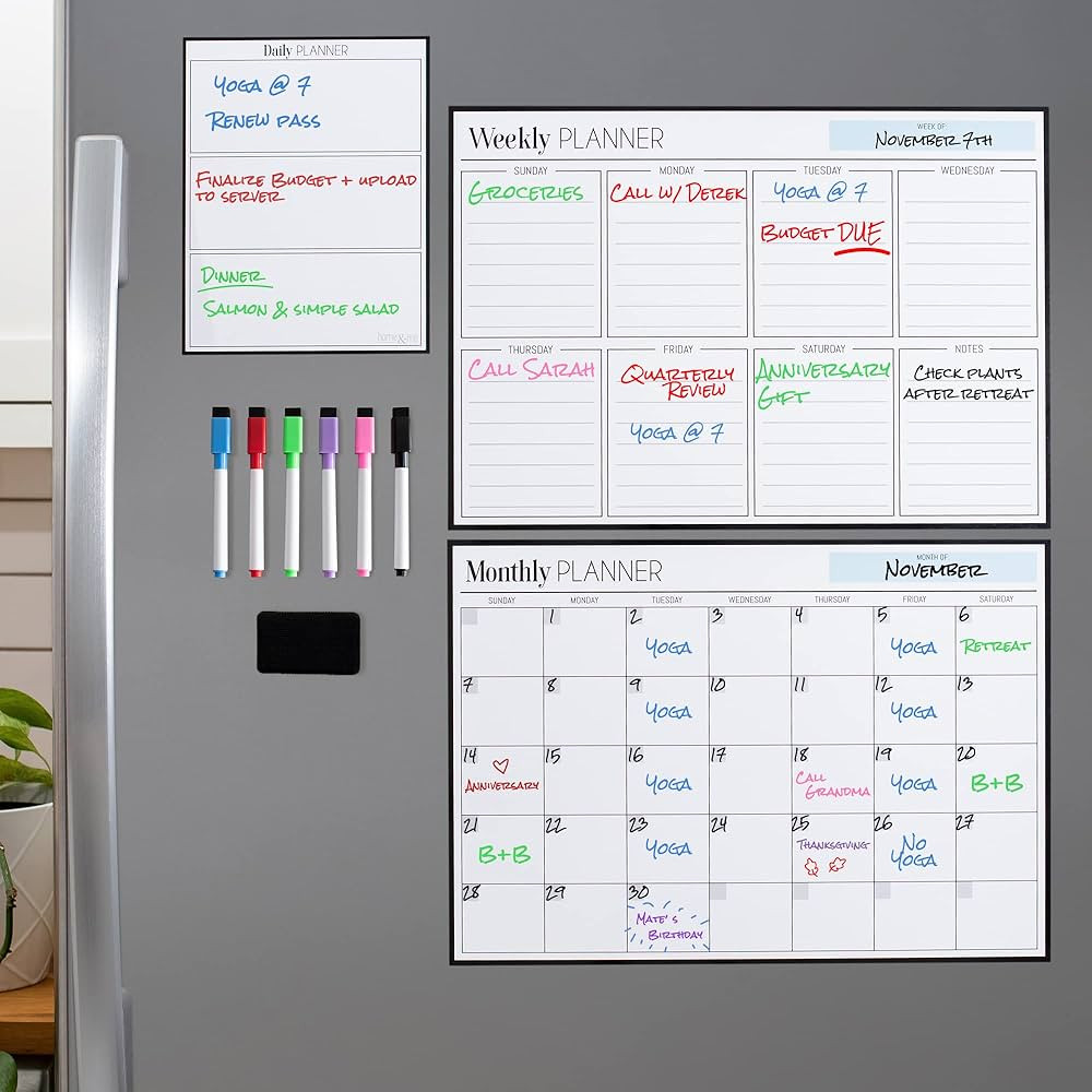 Cinch Magnetic Calendar Bundle: 3 Boards of 17"x12" -Monthly, Weekly, Daily- Magnetic Calendar fo... | Amazon (US)