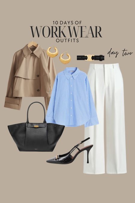 10 days of workwear outfits 💼 day two 🙋🏻‍♀️ 

White trousers 
Blue and white striped shirt 
& Other Stories cropped trench coat (size XS) 

Workwear, business casual, office outfit 




#LTKworkwear #LTKstyletip