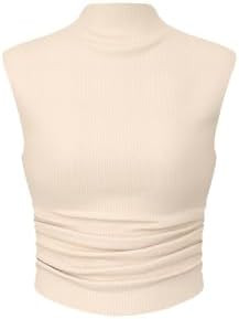 CIDER Women Solid High Neck Sleeveless Ruched Basic Cropped Tank Top Going Out Tops Trendy 2025 S... | Amazon (US)