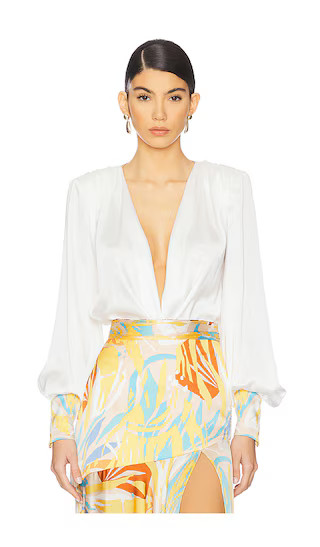 Noelle Bodysuit in White & Mustard Multi | Revolve Clothing (Global)