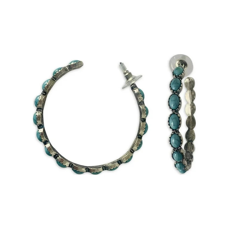 No Boundaries Turquoise and Silver Hoop Earrings | Walmart (US)