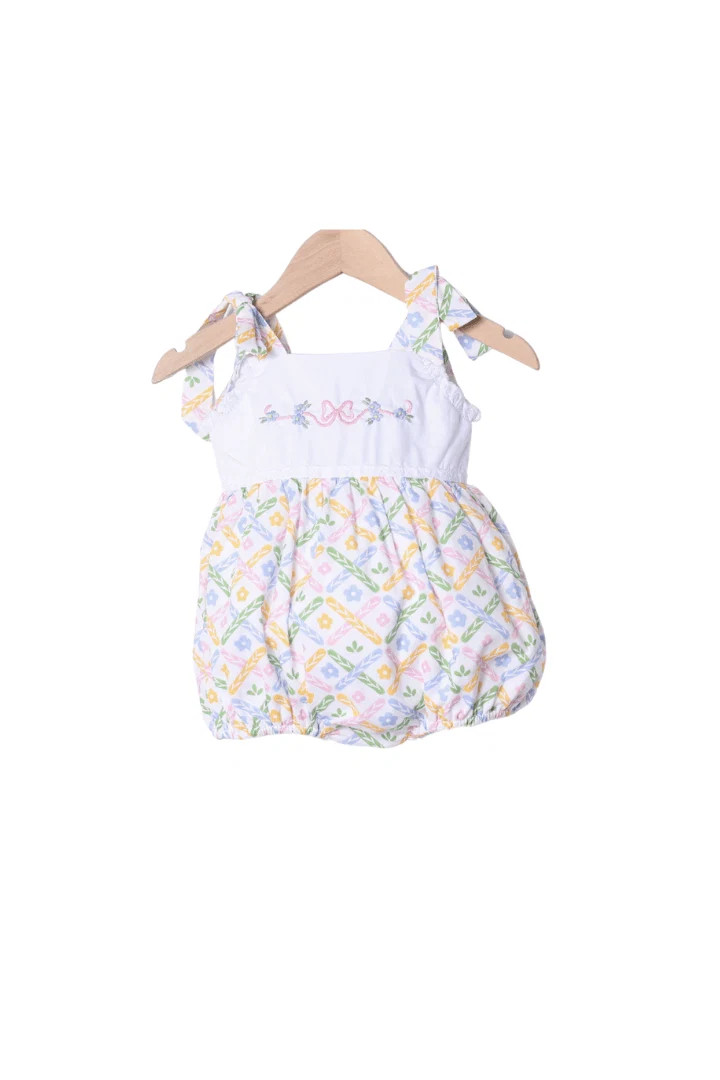 Hand Embroidered Sweet Colorful Floral Bubble | The Smocked Flamingo
